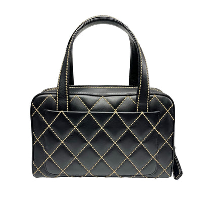 Used CHANEL Calfskin Leather Vintage Handbag Black GHW