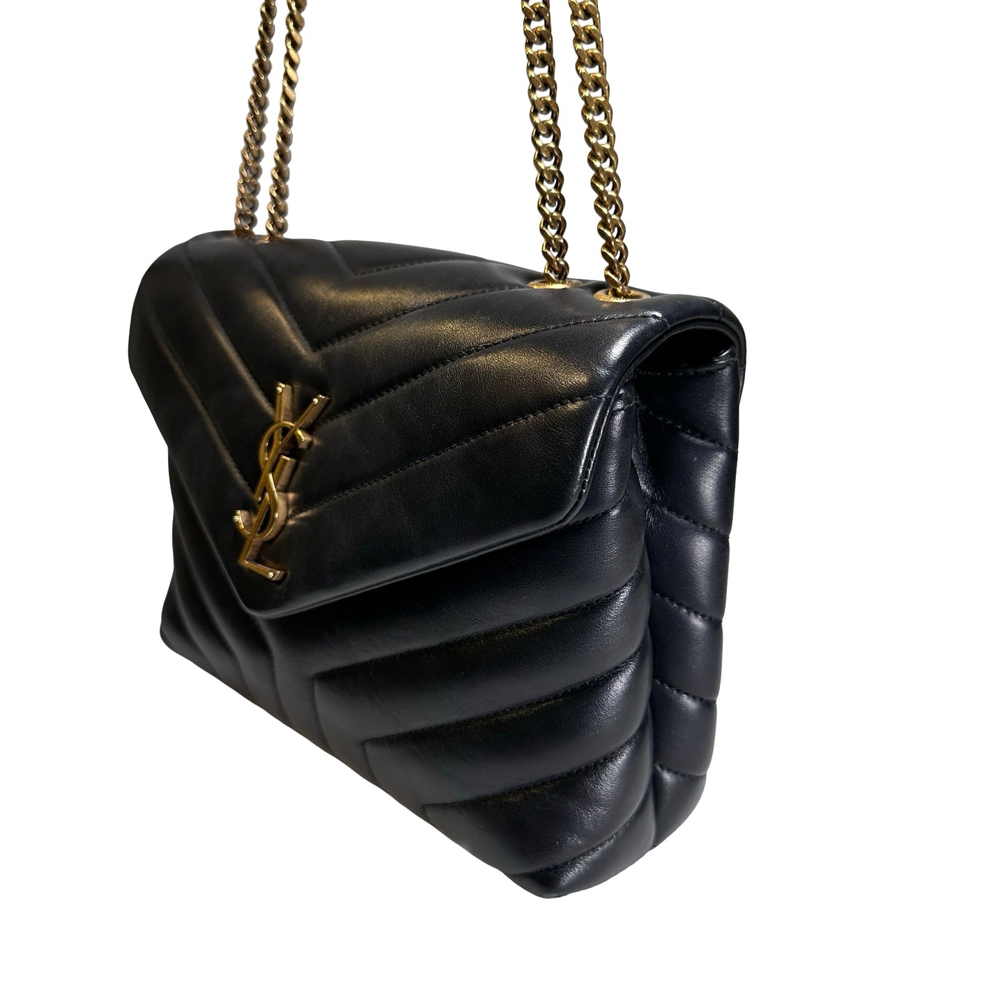 Used YVES SAINT LAURENT Lambskin Loulou Shoulder Bag Black GHW