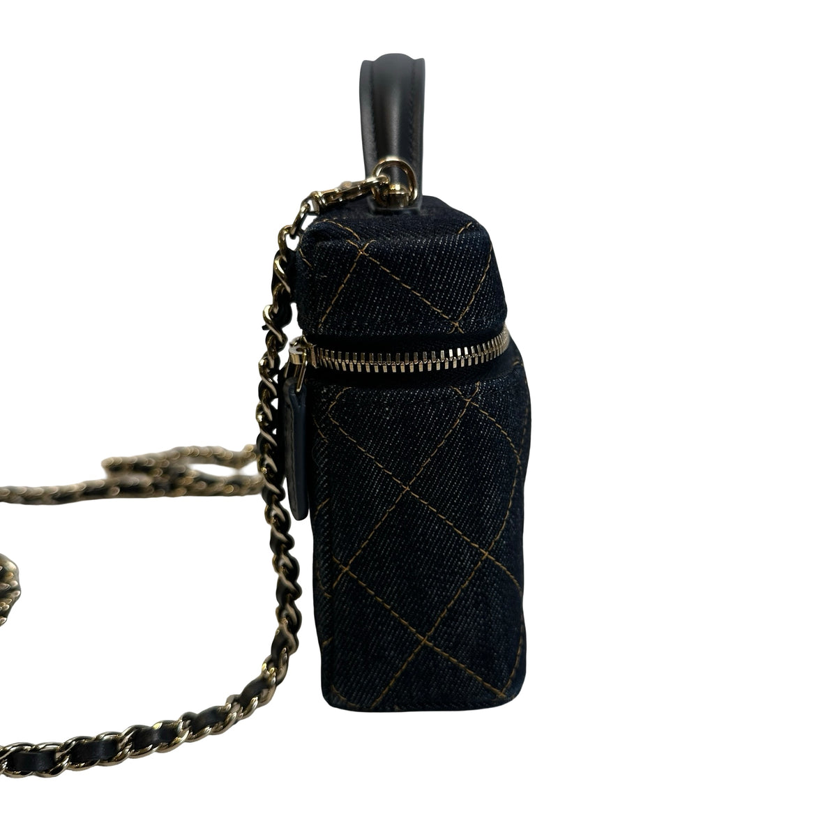 Used CHANEL Quilted Denim Denim Vanity Bag Vanity case Blue