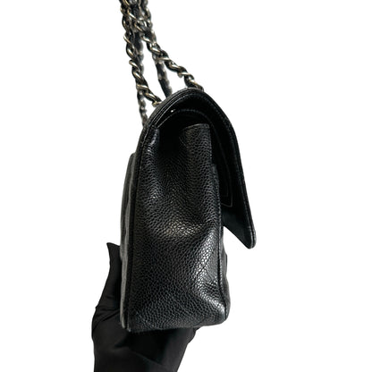 Used CHANEL Caviar Quilted Classic Flap Chain Shoulder Bag Black Silver