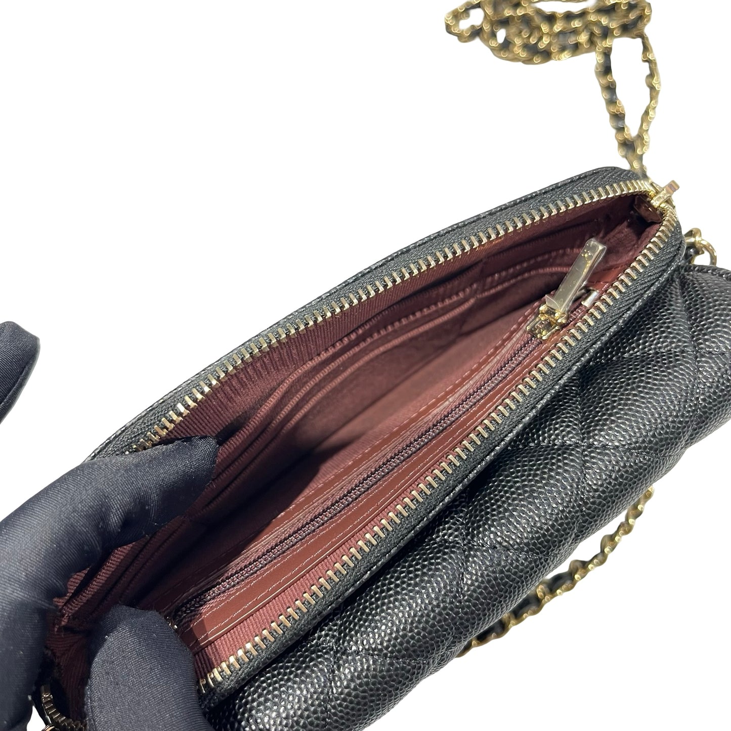 Used CHANEL Caviar Leather Chain Phone Case Cross Body Bag Black GHW