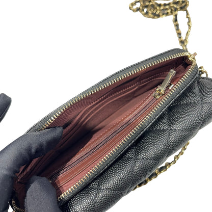 Used CHANEL Caviar Leather Chain Phone Case Cross Body Bag Black GHW