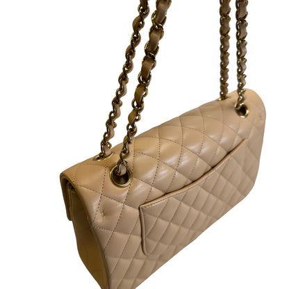 Used CHANEL Lambskin Classic Flap 25cm Chain shoulder bag Beige GHW