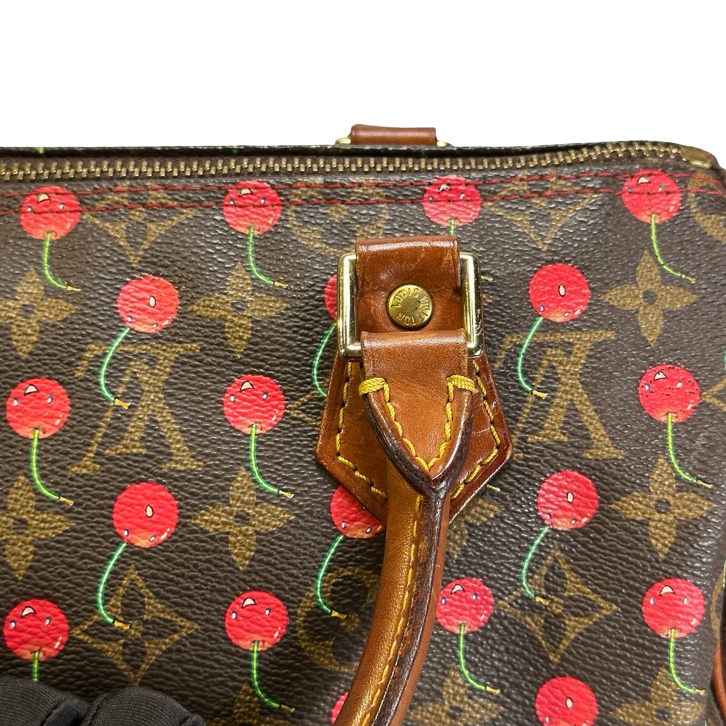 Used LOUIS VUITTON Monogram Cerises Speedy 25 Cerises Handbag Brown Red
