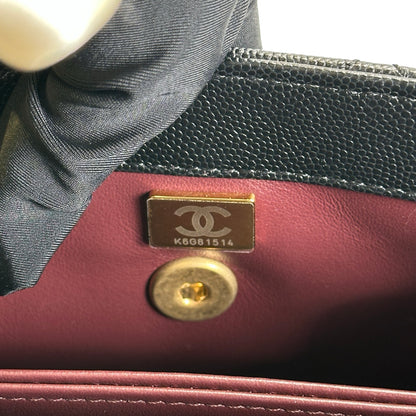 Used CHANEL Quilted Caviar Coco Handle Handbag Black Gold