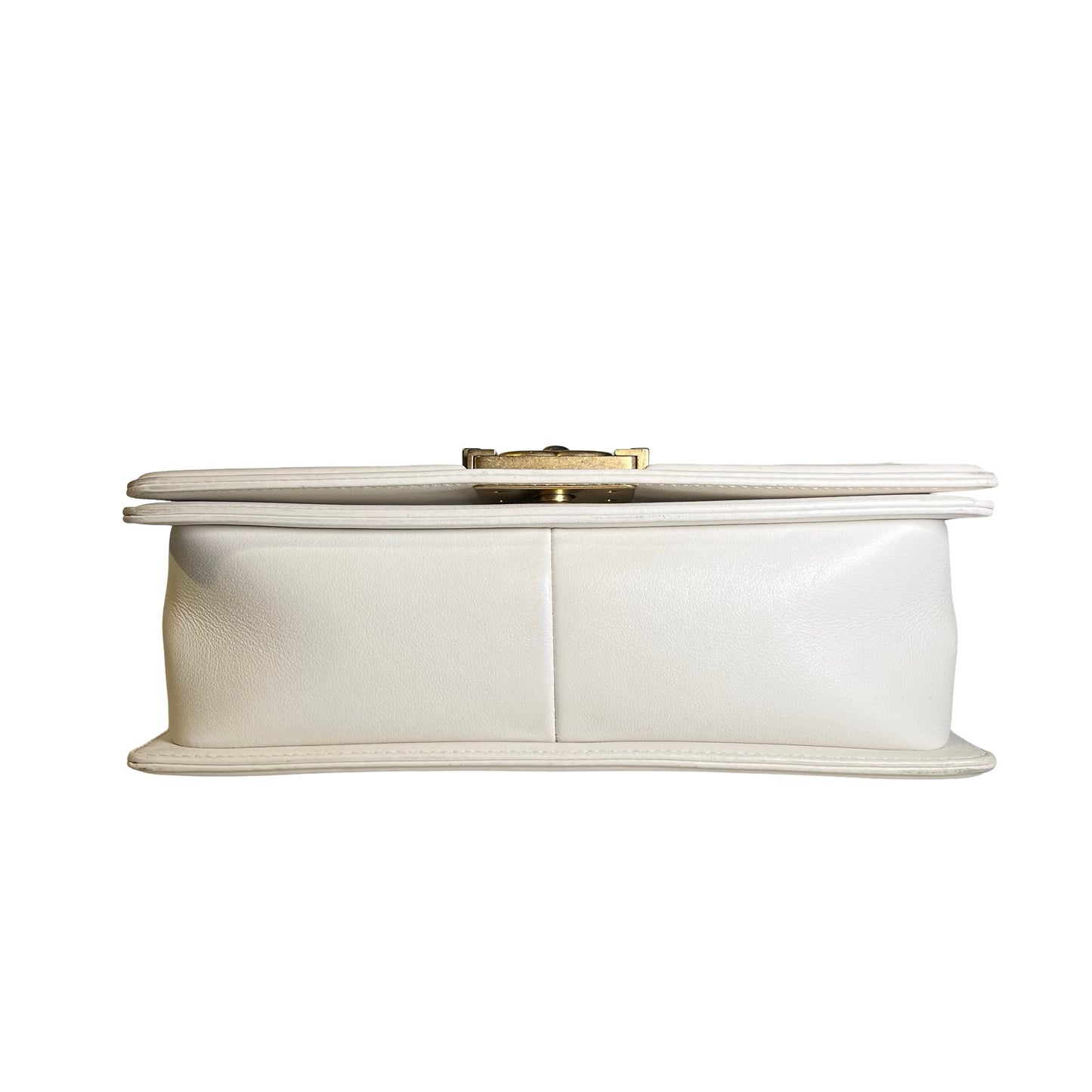 Used CHANEL Chevron Leather Boy Bag Chain Shoulder Bag White Multi-color