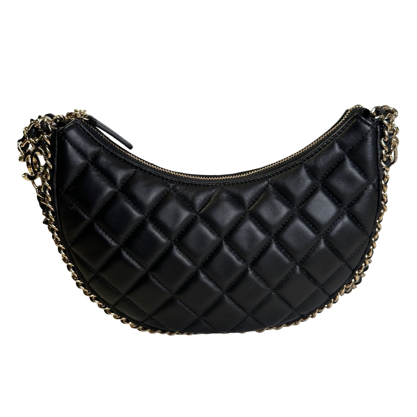 Used CHANEL Quilted Leather Quilted Hobo Hobo Bag Black Gold