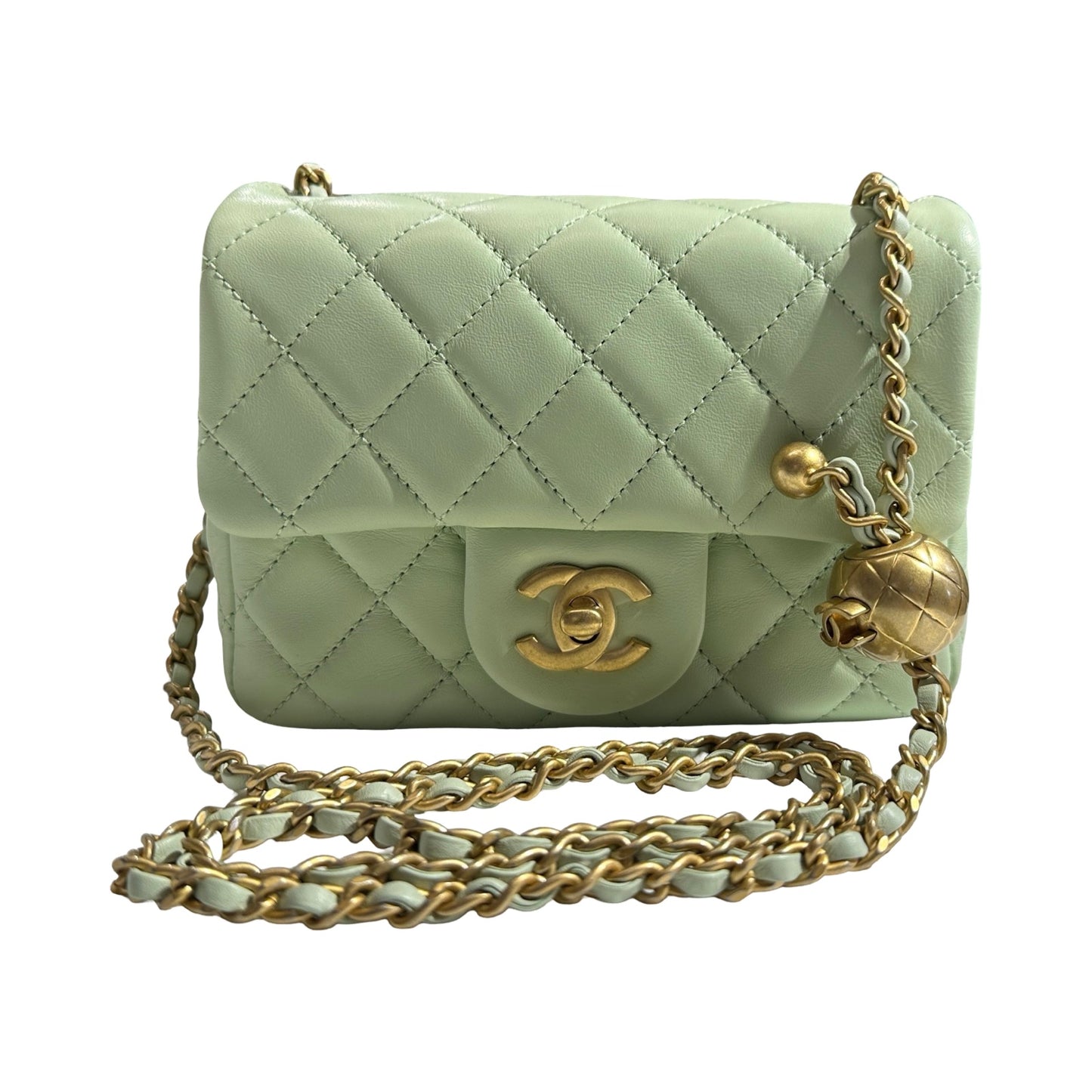 Brand New CHANEL Matelasse Quilted Mini Matelasse Mini Bag Light Green GHW