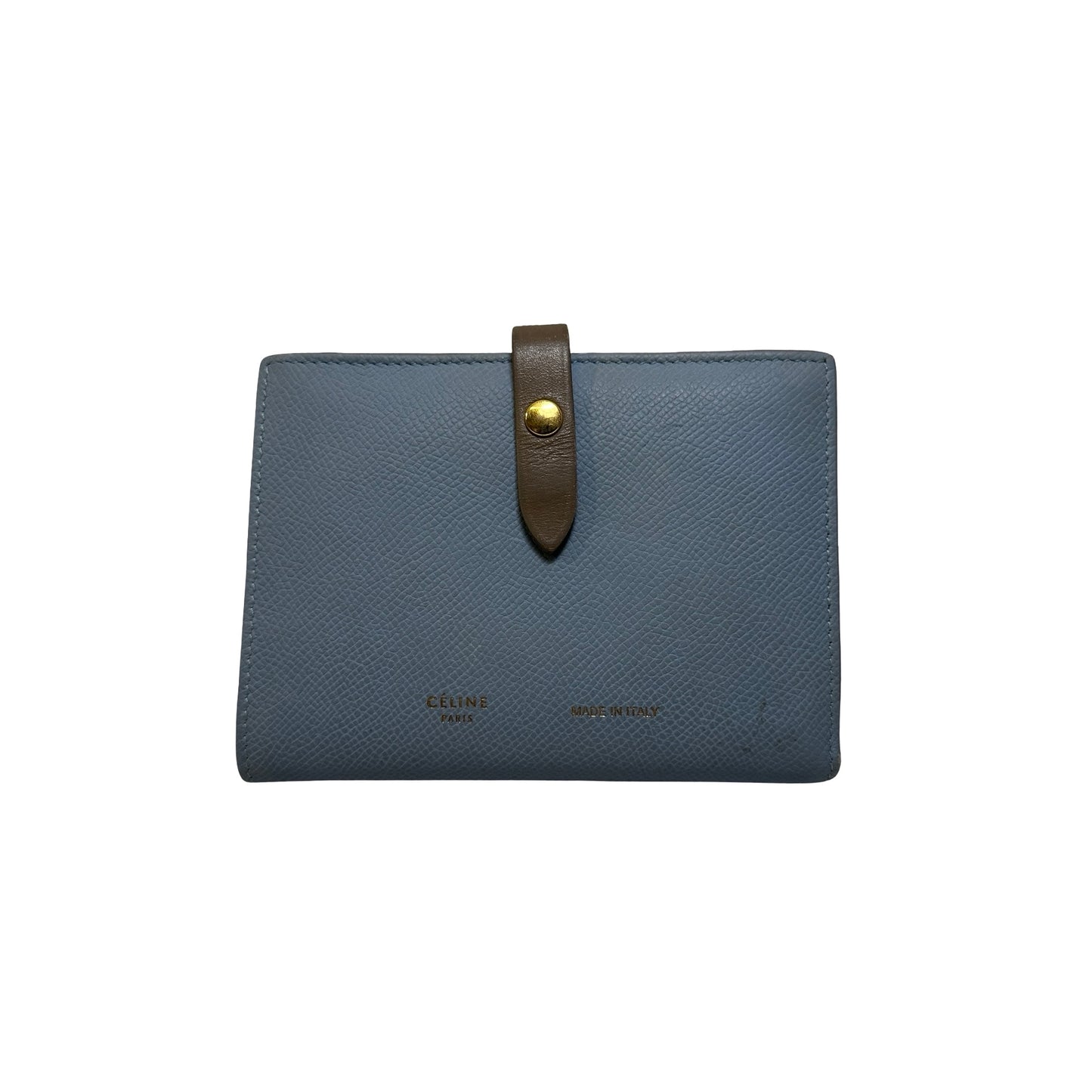 Used CELINE Grained Calfskin Strap Wallet Wallet Light Blue Khaki