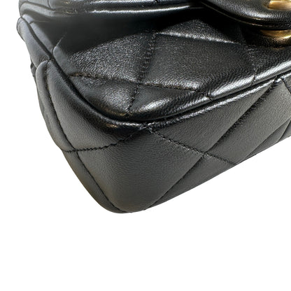 Used CHANEL Lambskin Quilted Mini Flap Bag Pearl Crush Mini Flag Bag with Gold Ball Black Gold