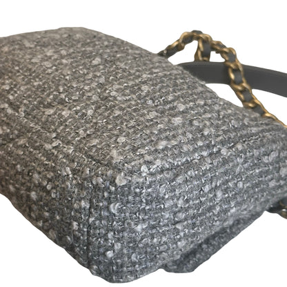 Used CHANEL Tweed Chanel 19 Chain Shoulder Bag Grey，GHW