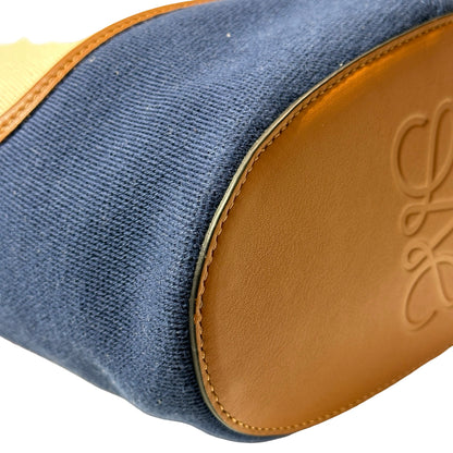 Used LOEWE Canvas Paula's Ibiza Balloon Hobo Bucket Bag Navy Blue Beige PHW