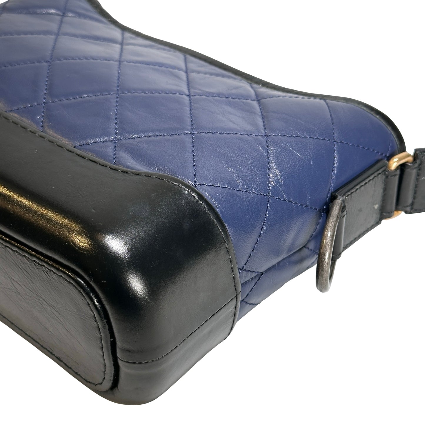 Used CHANEL Quilted Aged Calfskin Smooth Calfskin Gabrielle Hobo Bag Navy Black
