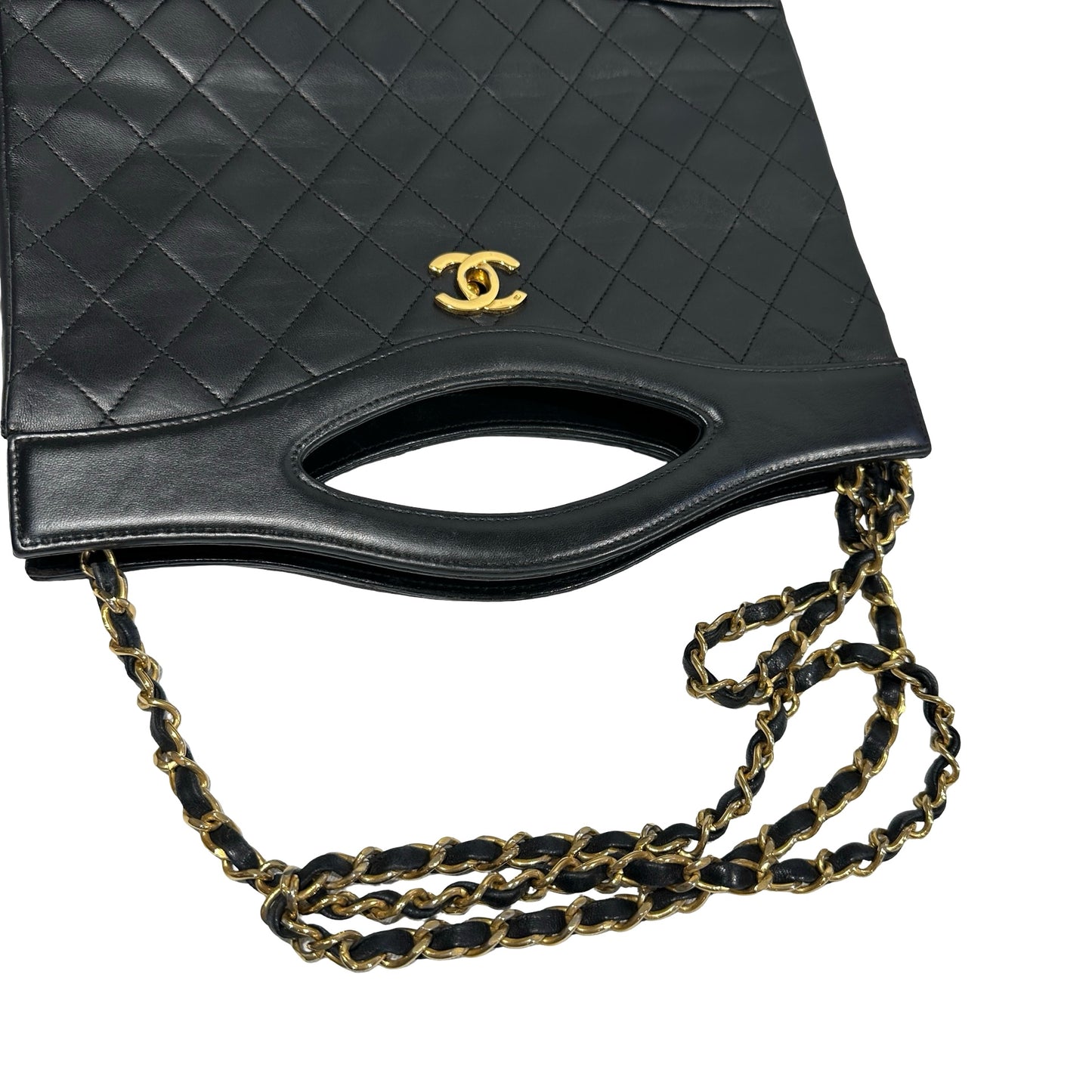 Used CHANEL Calfskin Leather Vintage 31 Handbag Black GHW