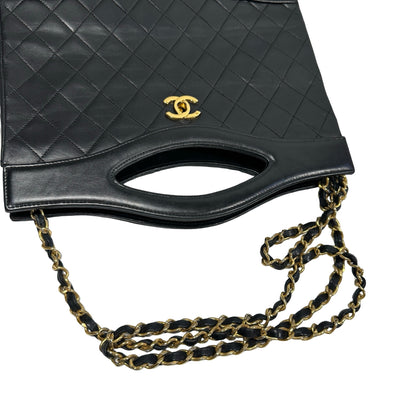 Used CHANEL Calfskin Leather Vintage 31 Handbag Black GHW