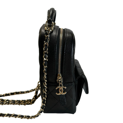 Used CHANEL Quilted Caviar Backpack Backpack Black