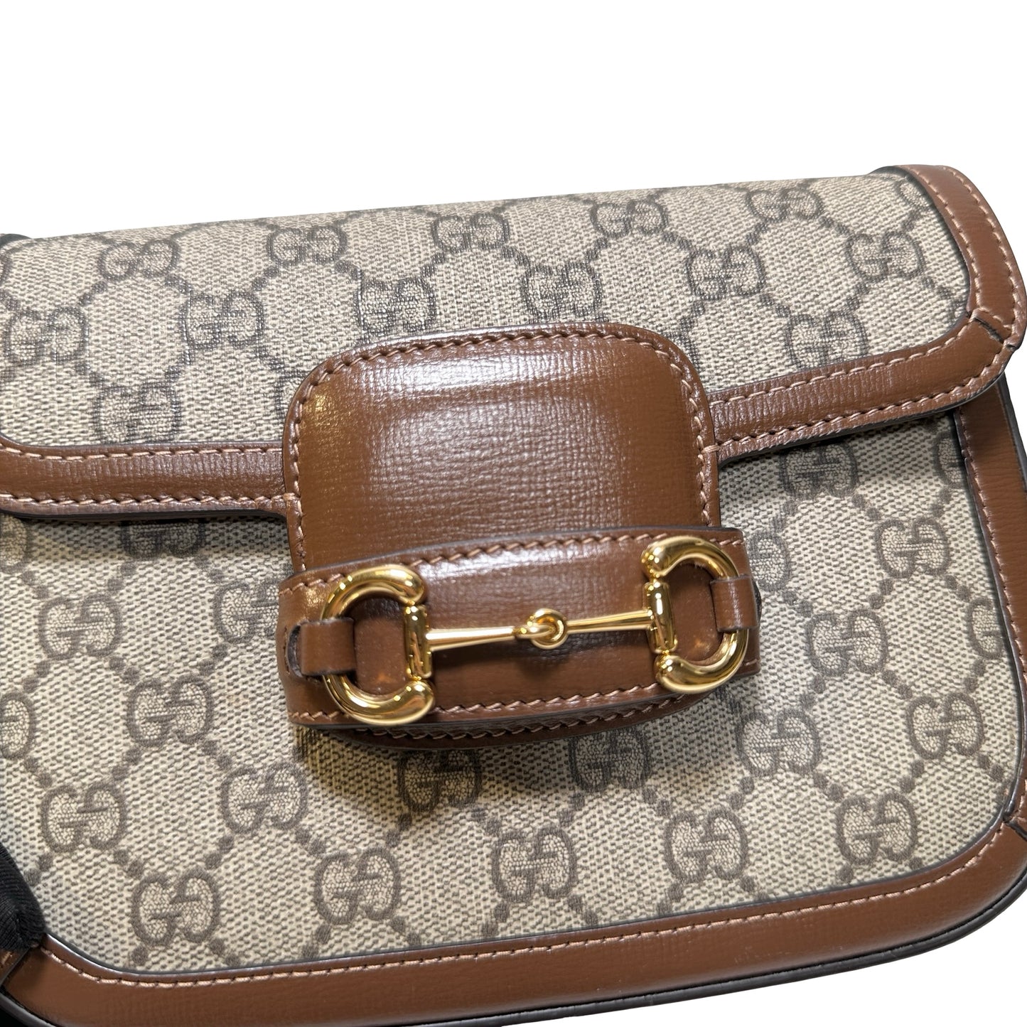 Used GUCCI GG CANVAS PVC Horsebit 1955 mini shoulder Shoulder Bag Brown GHW