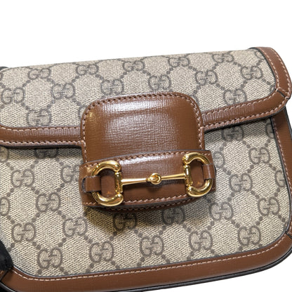 Used GUCCI GG CANVAS PVC Horsebit 1955 mini shoulder Shoulder Bag Brown GHW