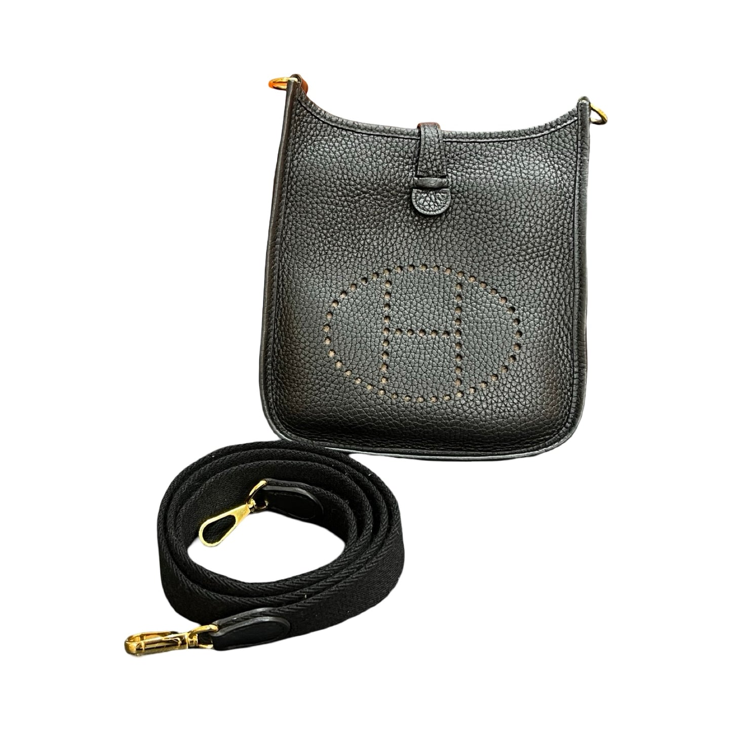 Used HERMES Clemence Leather Mini Evelyne Crossbody Bag Black Gold