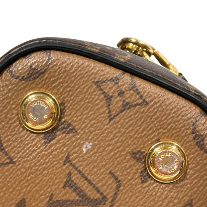 Used Louis Vuitton Monogram Eclipse Coated Canvas Vanity Chain Pouch Cross Body Bag Brown GHW