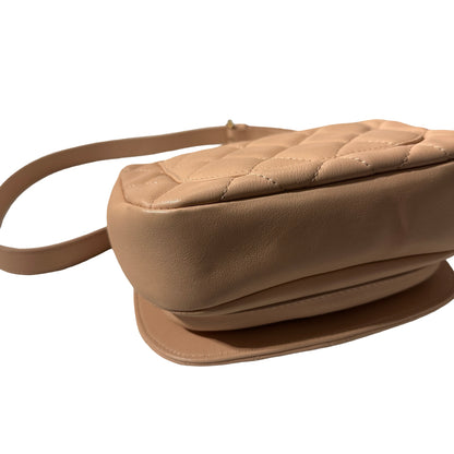Used CHANEL Calfskin Leather 21S Messenger Bag Beige GHW