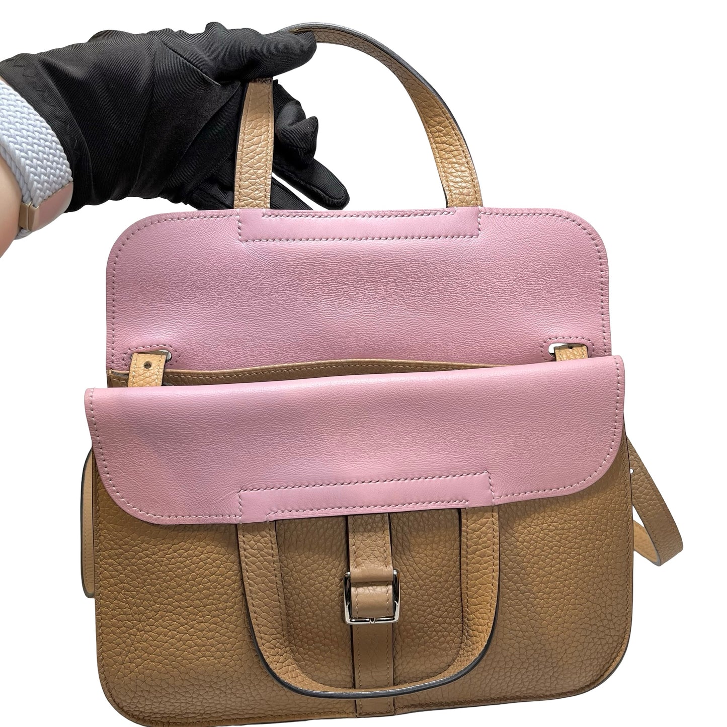 Used HERMÈS Clemence leather Halzan Shoulder Bag Brown Pink PHW