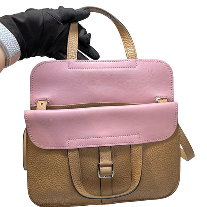 Used HERMÈS Clemence leather Halzan Shoulder Bag Brown Pink PHW