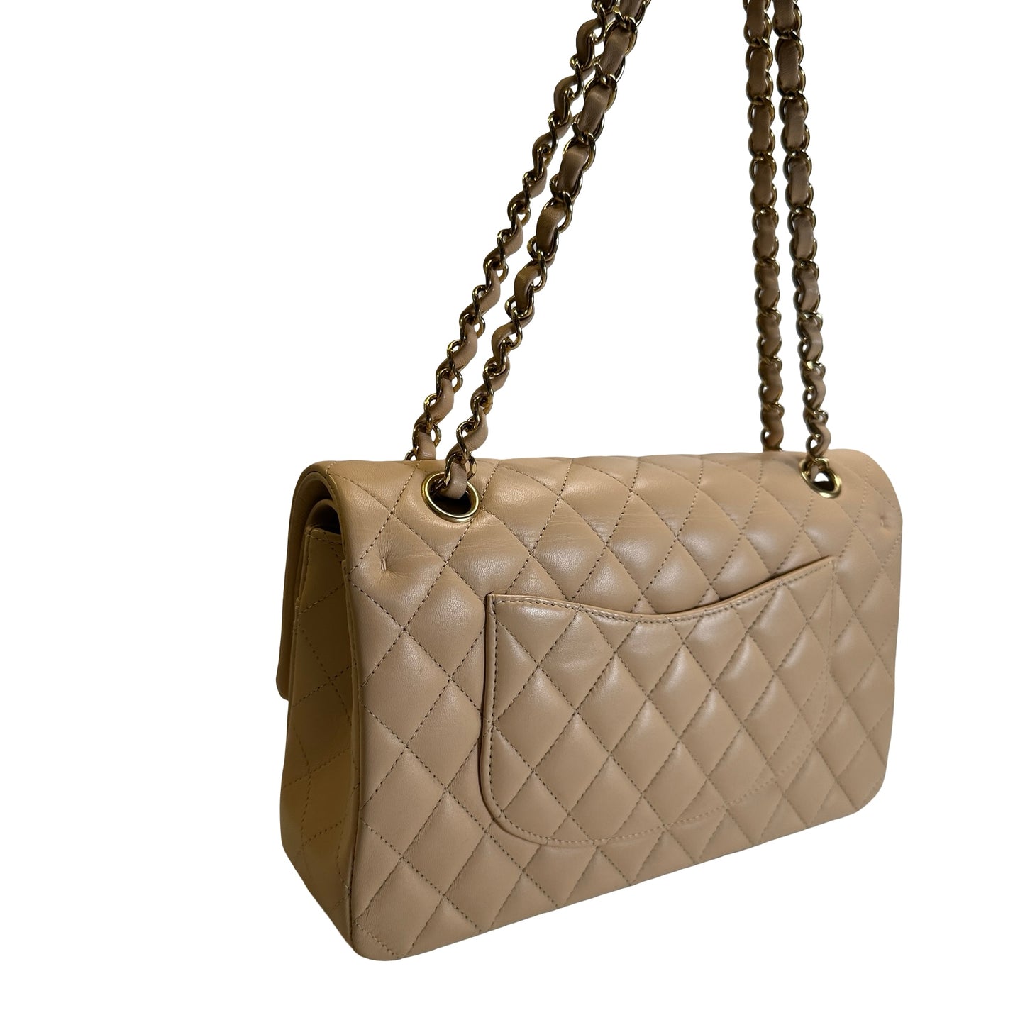 Used CHANEL Lambskin Classic Flap 25cm Chain shoulder bag Beige GHW