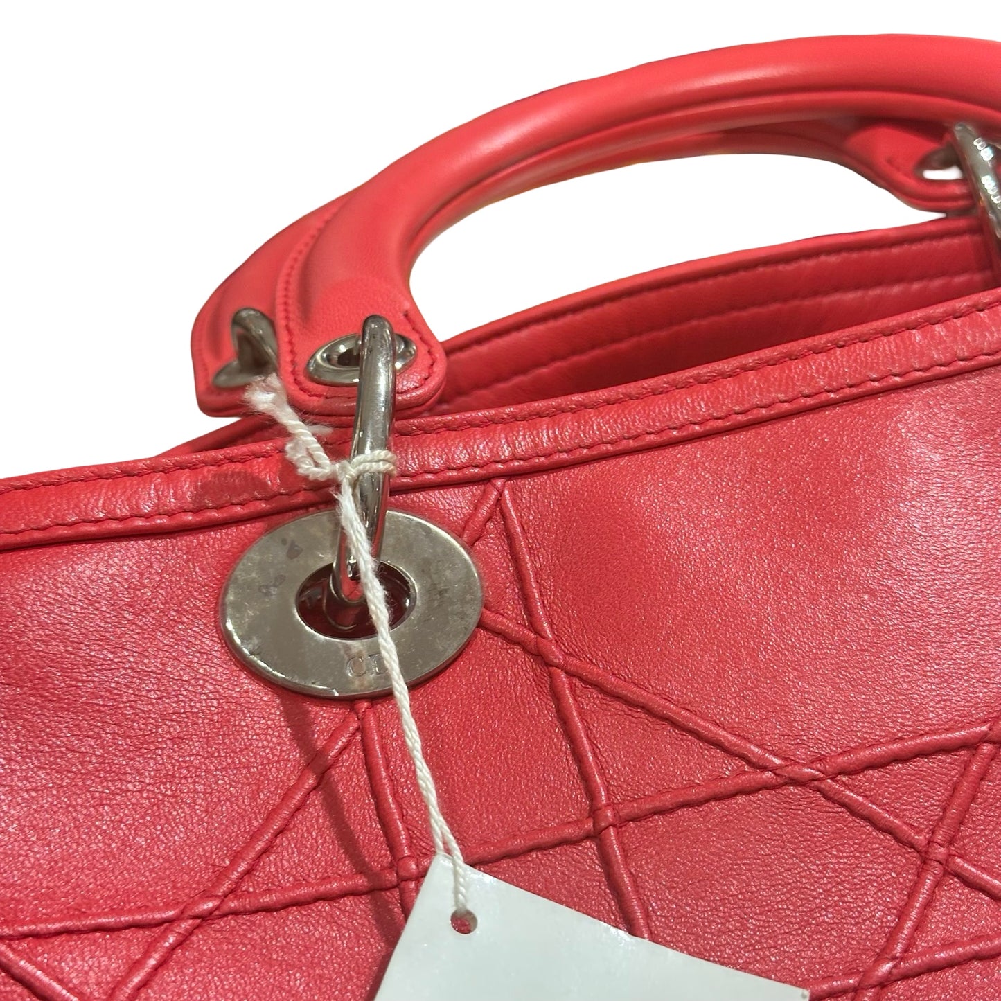 Used DIOR Lambskin Leather Cannage Granville Boston Two Way Shoulder Bag Red GHW