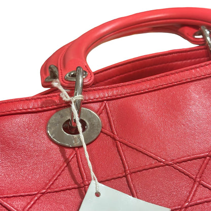 Used DIOR Lambskin Leather Cannage Granville Boston Two Way Shoulder Bag Red GHW