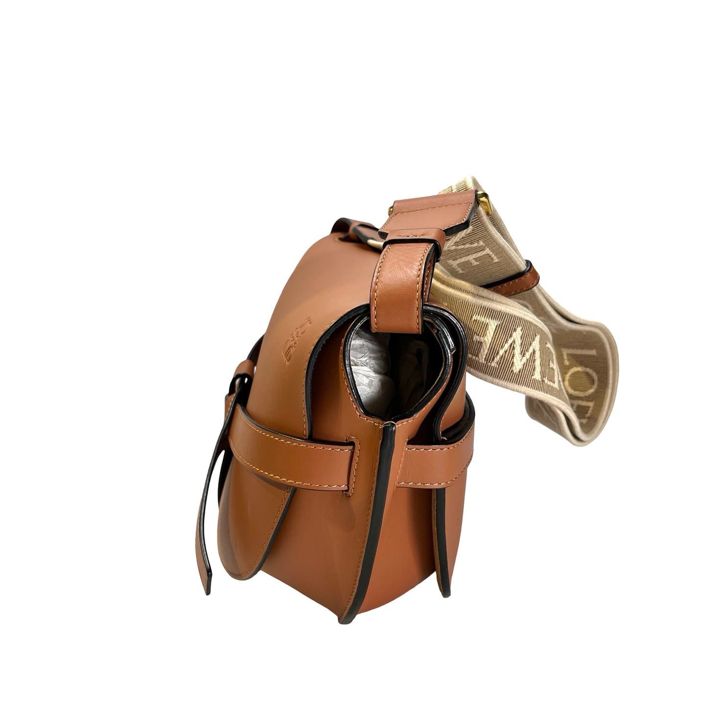 LOEWE Calfskin Leather Gate Cross Body Bag Tan Brown