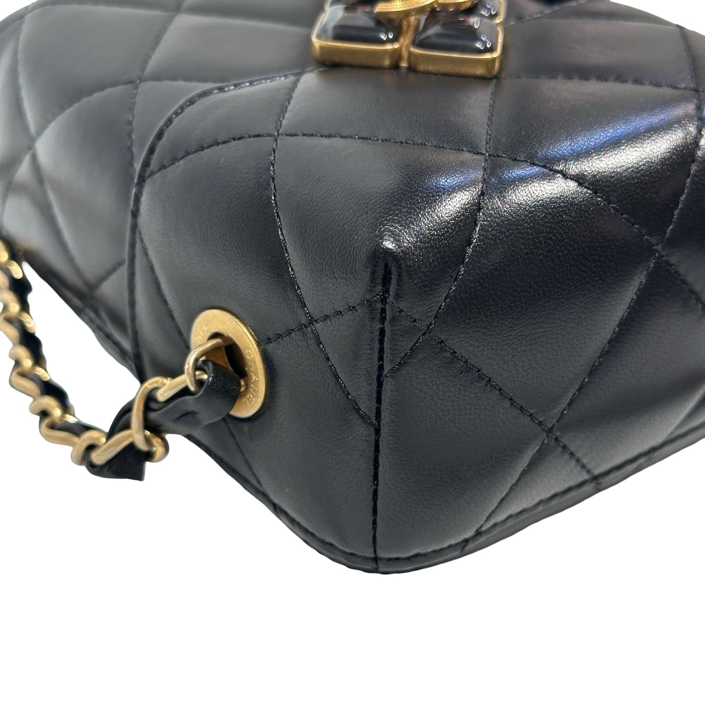 Used CHANEL Quilted Lambskin Plexi Box Bag Shoulder Bag Black Gold