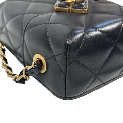 Used CHANEL Quilted Lambskin Plexi Box Bag Shoulder Bag Black Gold