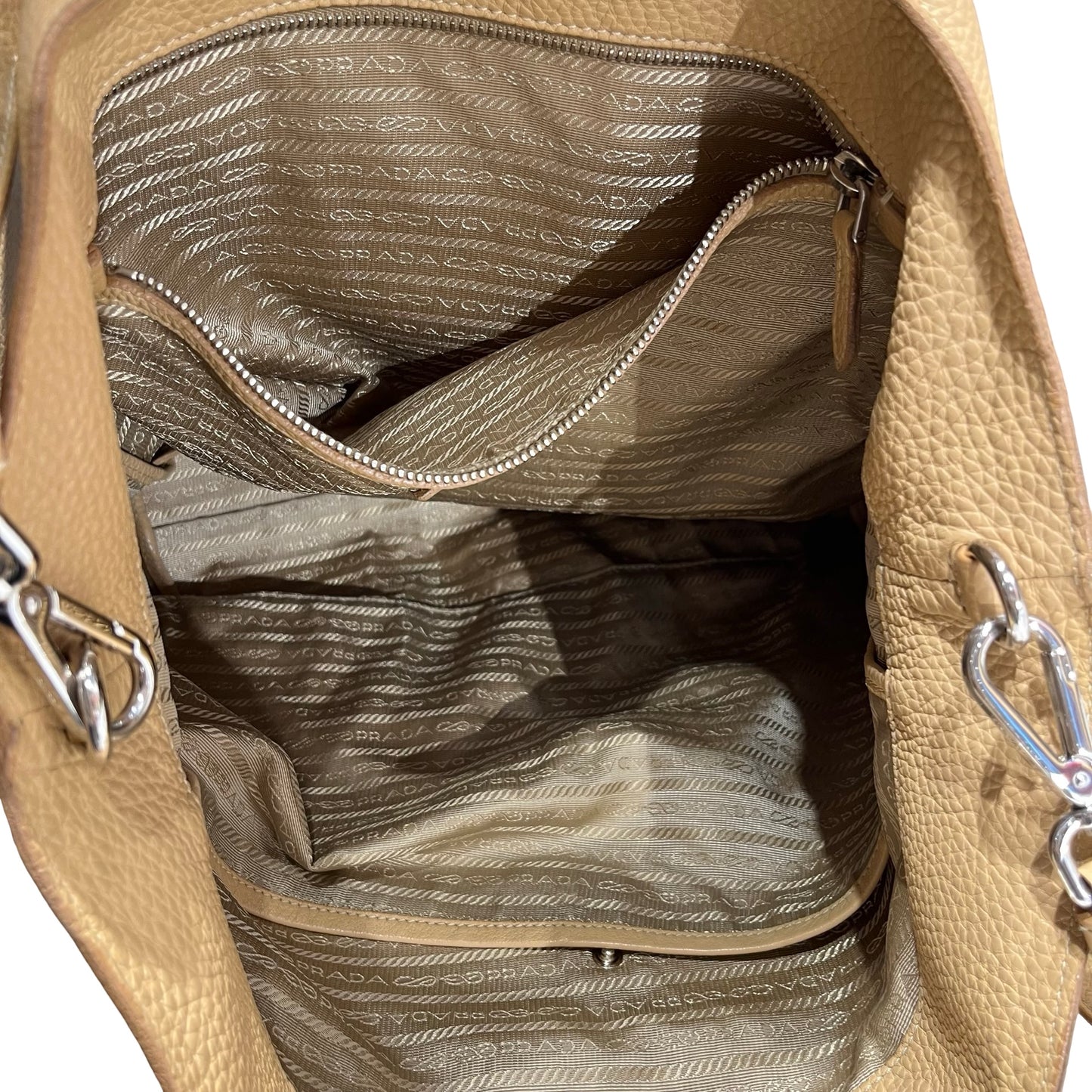 Used PRADA Tote Bag PHW Beige Blue