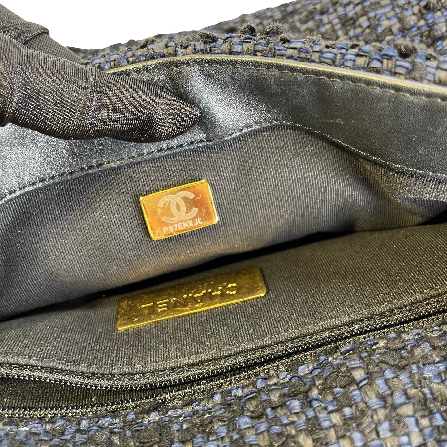 Used CHANEL Tweed 19 Shoulder Bag Blue Black