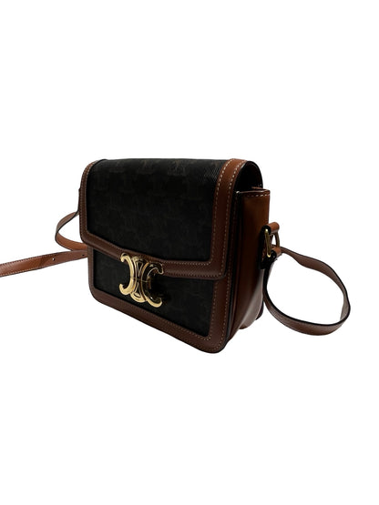 Used CÉLINE Teen Triomphe Bag Crossbody Bag Black Brown GHW