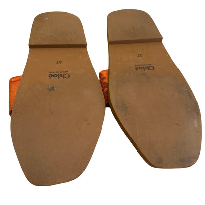 Used CHLOE Logo Woody Flat Mule Shoes Orange Brown