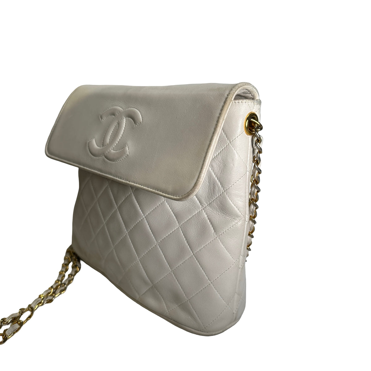 Used CHANEL Quilted Leather Quilted Flap Bag Handbags White GHW
