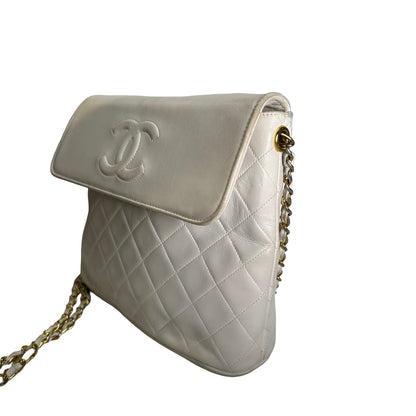 Used CHANEL Quilted Leather Quilted Flap Bag Handbags White GHW