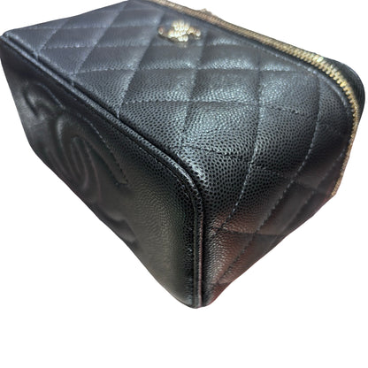 New CHANEL Vanity Case With Handle Clutch Black PHW