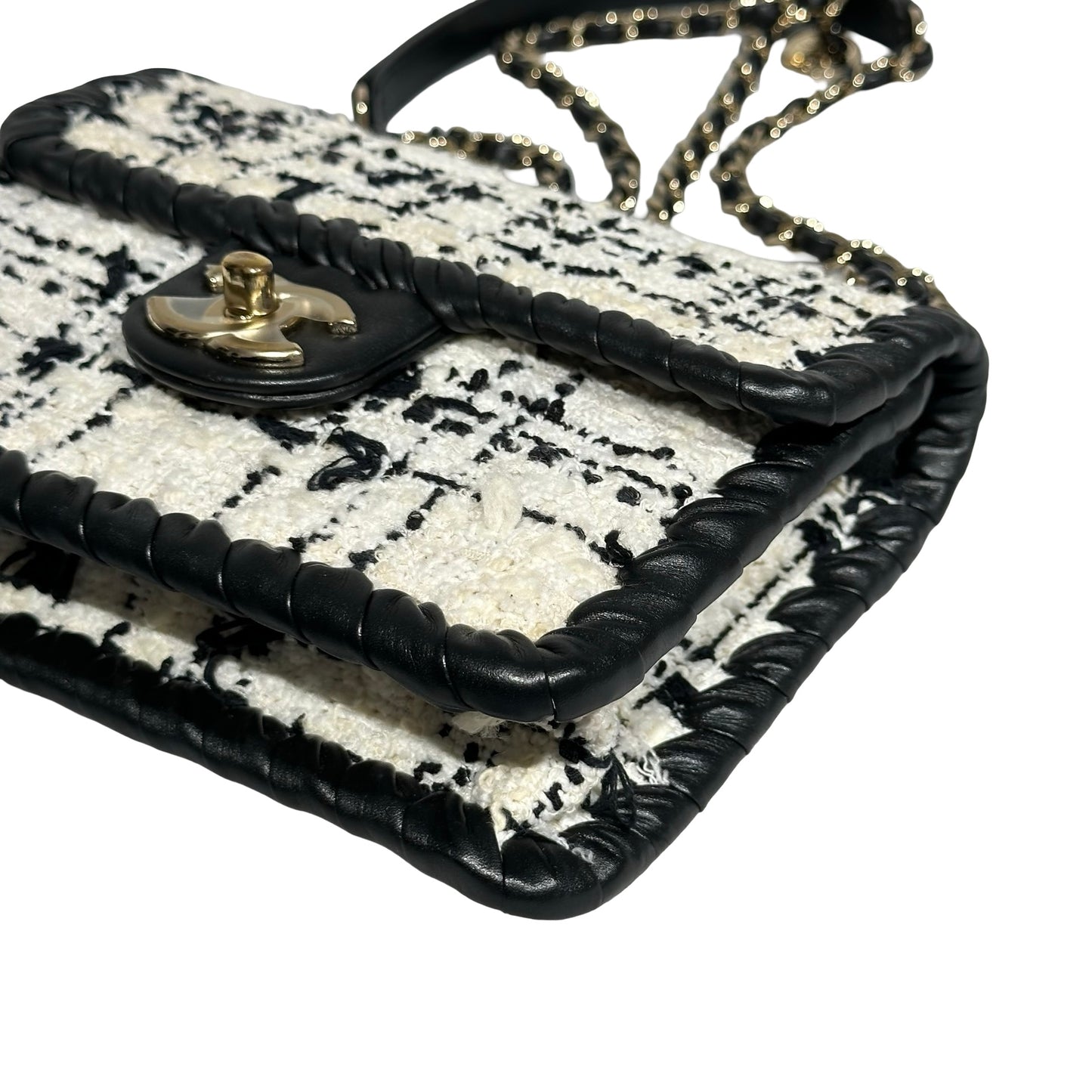Used CHANEL Tweed Cross Body Bag Black White PHW