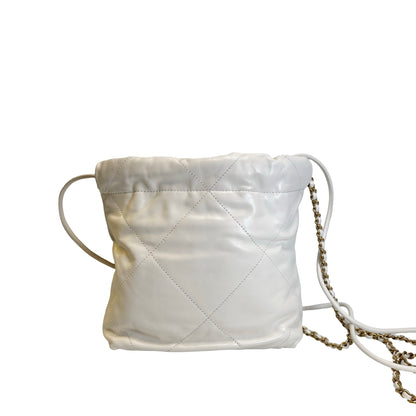 Used CHANEL Calfskin 22 Bag Mini Chain shoulder bag White GHW