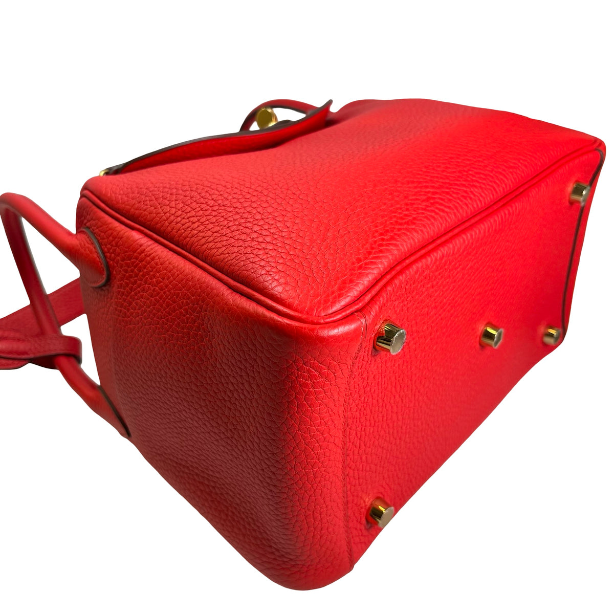 Used HERMES Clemence Lindy Handbag Red