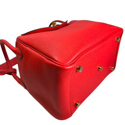 Used HERMES Clemence Lindy Handbag Red
