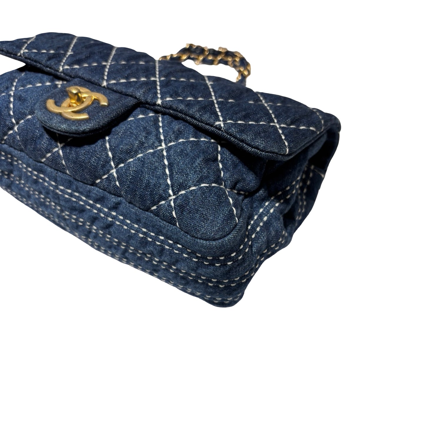 Used CHANEL Denim Classic Flap Medium Chain Shoulder Bag Navy Blue GHW
