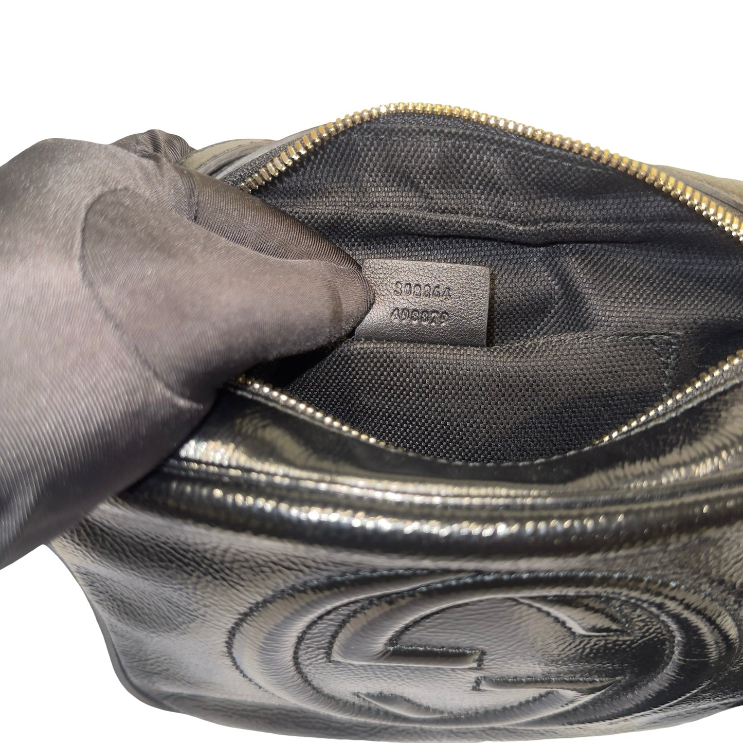 Used GUCCI Patent Leather GG Logo Soho Disco Crossbody Bag Black