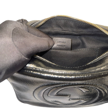 Used GUCCI Patent Leather GG Logo Soho Disco Crossbody Bag Black
