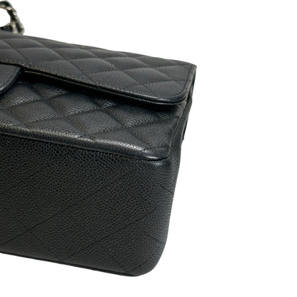 Used CHANEL Quilted Caviar Leather Classic Flap Chain Shoulder Bag Black Silver
