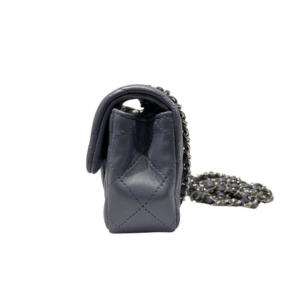 Used CHANEL Lambskin Leather Mini flap 17cm Cross Body Bag PHW Purple