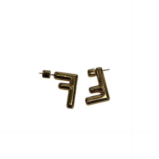 Used FENDI Fendi Earrings F Motif Gold Tone Earrings Gold